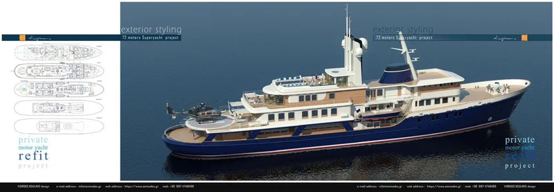 Khozam Yacht Photos Pics Luxury yacht "Expedition" by SCHICHAU UNTERWESER AG, Bremerhaven, 1974, with modern refit design.