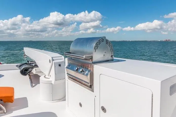 Robin's Nest Yacht Photos Pics Outdoor grill on 2008 Ocean Alexander 100 Skylounge Megayacht with ocean view.