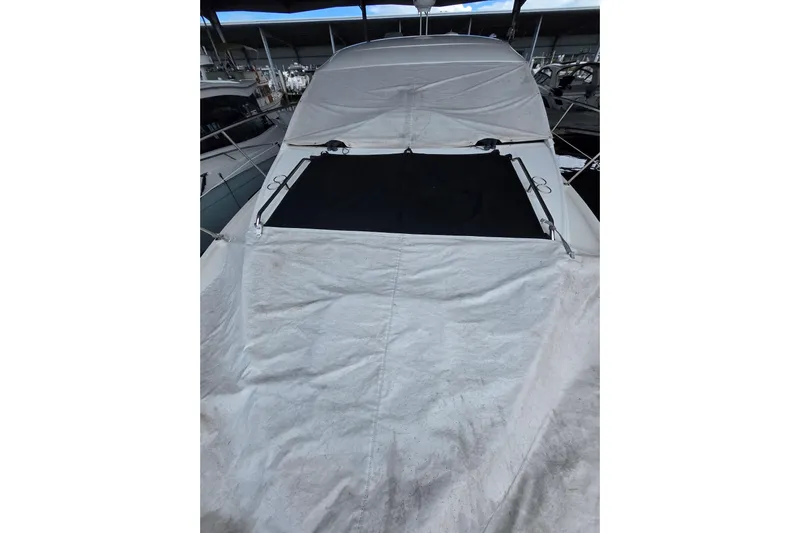 Tiger "times" 2 Yacht Photos Pics 2017 Sea Ray Sundancer 400 yacht covered with protective tarp in marina.
