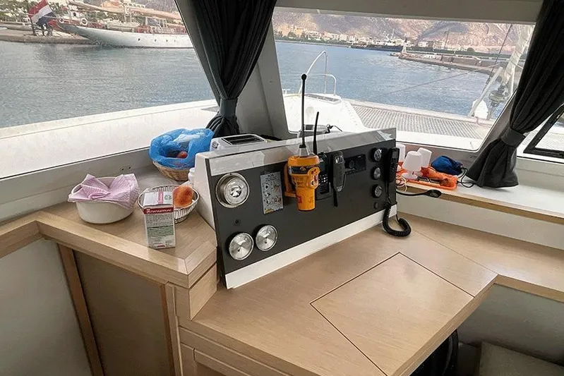  Yacht Photos Pics Interior view of 2018 Fountaine Pajot Lucia 40 yacht with navigation equipment.