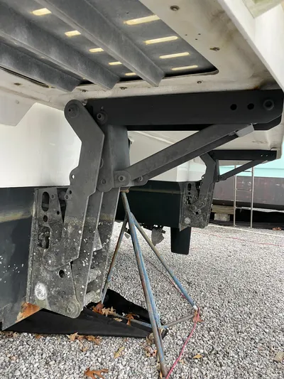  Yacht Photos Pics 2018 Fountaine Pajot MY 37 boat underside with metal support structure.