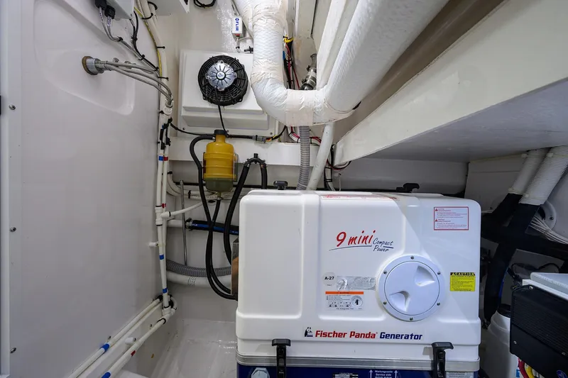 Patriot Yacht Photos Pics Engine room of 2023 Valhalla Boatworks with Fischer Panda generator.