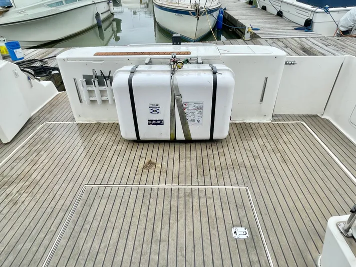  Yacht Photos Pics 2000 Sea Ray 450 Express Bridge deck with secured equipment.