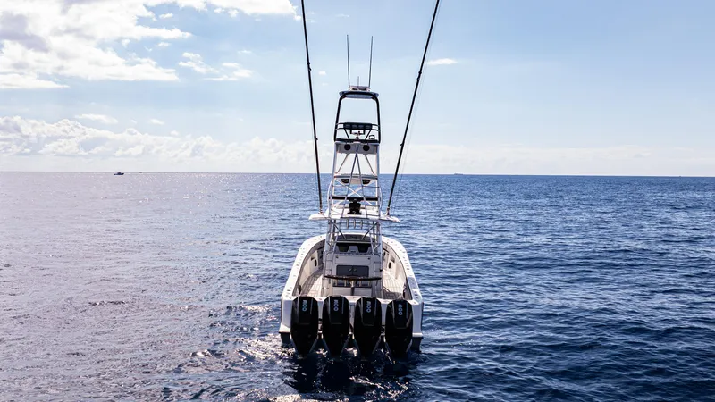  Yacht Photos Pics 2019 SeaVee 390Z boat with multiple engines on open ocean.