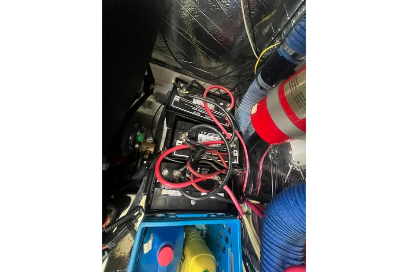  Yacht Photos Pics Engine compartment of 2010 Cruisers Yachts 360 Express with batteries and wiring.