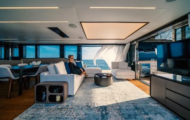  Yacht Photos Pics Luxurious interior of 2020 OKEAN 80 yacht with ocean view and modern furnishings.