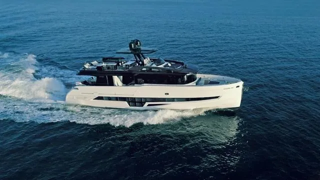  Yacht Photos Pics Luxury OKEAN 80 yacht cruising on open sea, 2020 model.