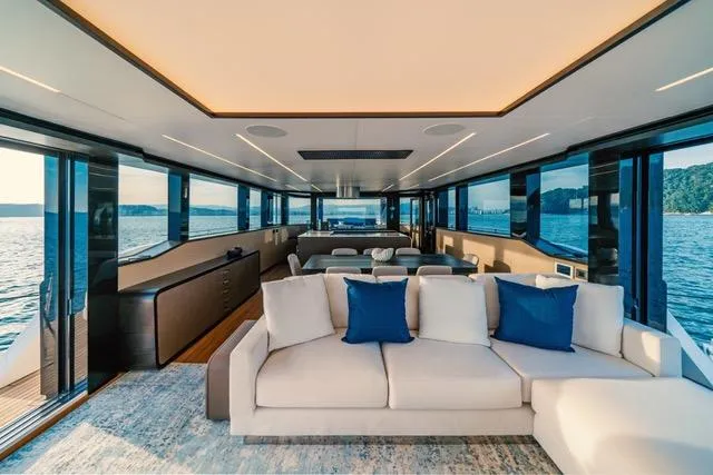  Yacht Photos Pics Luxurious interior of 2020 OKEAN 80 yacht with panoramic ocean views.