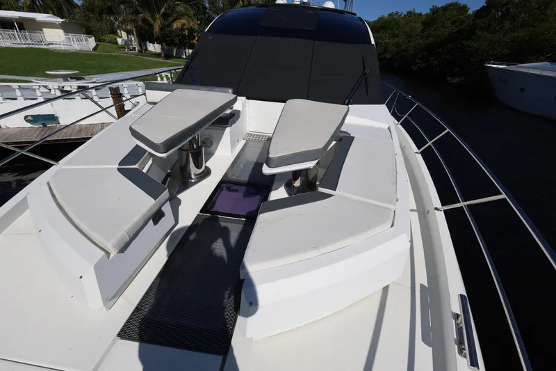  Yacht Photos Pics 2019 Galeon 650 Sky yacht with sleek deck seating and modern design.