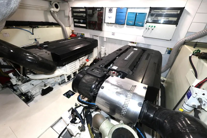  Yacht Photos Pics Engine room of 2019 Galeon 650 Sky yacht, featuring advanced machinery and control panels.