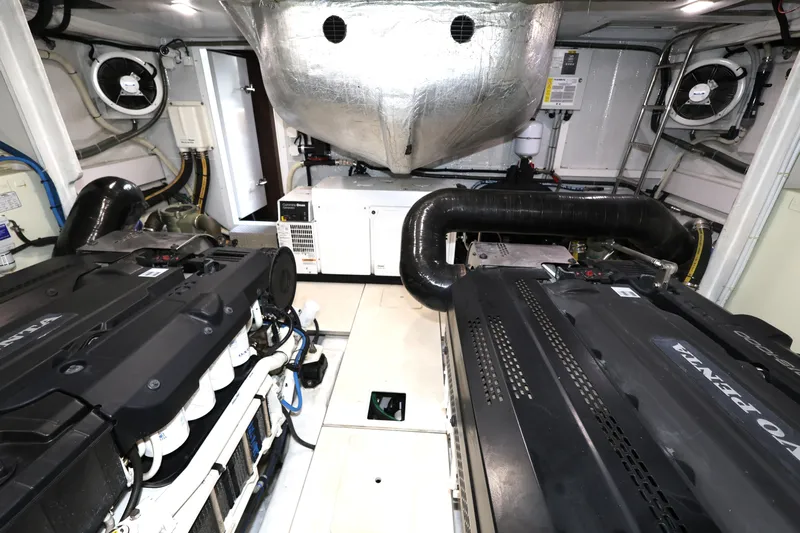  Yacht Photos Pics Engine room of 2019 Galeon 650 Sky yacht with Volvo Penta engines.