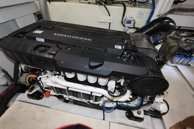 Yacht Photos Pics Volvo Penta engine in 2019 Galeon 650 Sky yacht, showcasing advanced marine engineering.