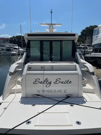 Salty Suite Yacht Photos Pics 2023 Tiara Yachts C44 Coupe docked at Hilton Head Island, SC.