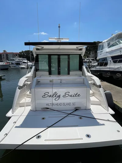 Salty Suite Yacht Photos Pics 2023 Tiara Yachts C44 Coupe docked at Hilton Head Island, SC.