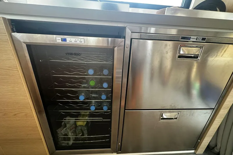  Yacht Photos Pics Stainless steel fridge and dishwasher in a Bali 5.4 yacht kitchen, 2019 model.
