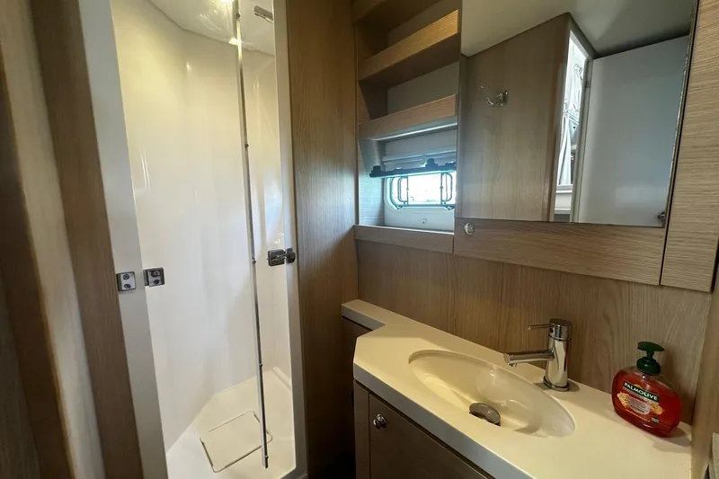  Yacht Photos Pics Modern bathroom in 2019 Bali 5.4 yacht with shower and sink.