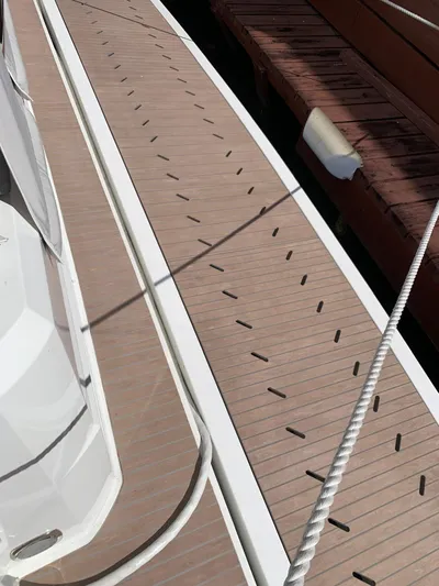  Yacht Photos Pics 2024 Fountaine Pajot MY5 yacht deck with modern design and wood finish.