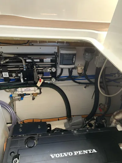  Yacht Photos Pics Engine compartment of 2024 Fountaine Pajot MY5 with Volvo Penta components.