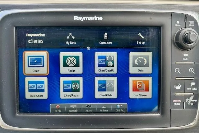  Yacht Photos Pics Raymarine cSeries display on 2014 Sea Ray 350 Sundancer, showing navigation and data options.