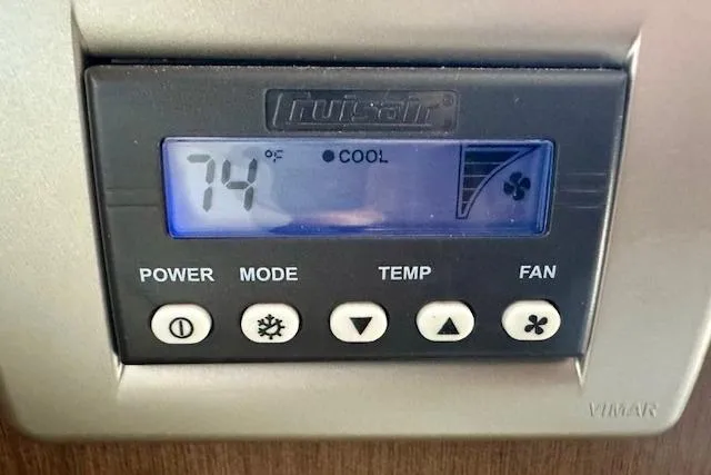  Yacht Photos Pics Digital thermostat display on 2014 Sea Ray 350 Sundancer, showing 74°F in cooling mode.