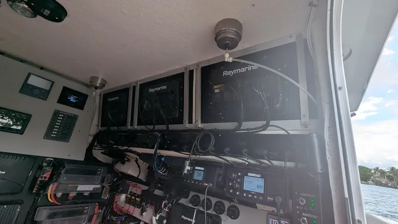  Yacht Photos Pics Interior of 2021 Vela 368 Center Console with Raymarine electronics and control panels.