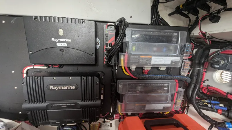  Yacht Photos Pics Electrical system of a 2021 Vela 368 Center Console with Raymarine equipment.