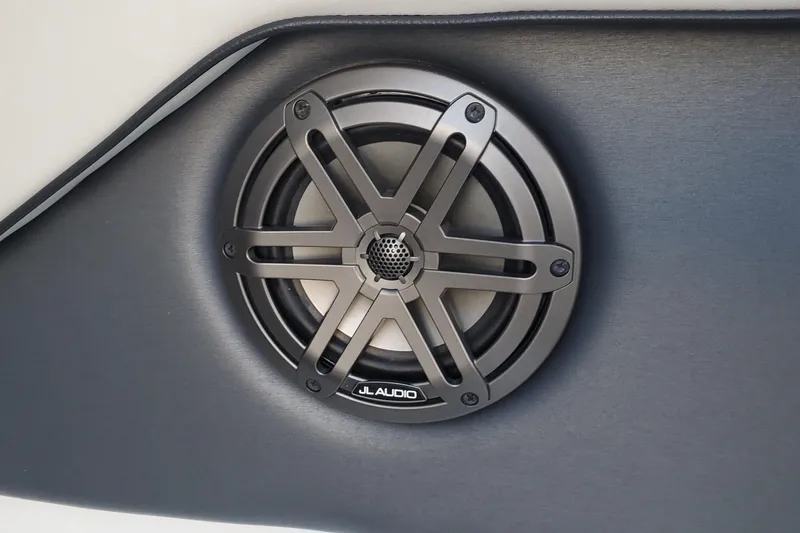  Yacht Photos Pics Speaker detail on 2024 Scarab 285 Wake ID boat, featuring JL Audio design.