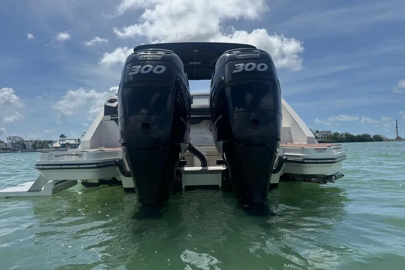  Yacht Photos Pics 2017 Sea Ray SLX 310 Outboard with twin 300 horsepower engines on water.