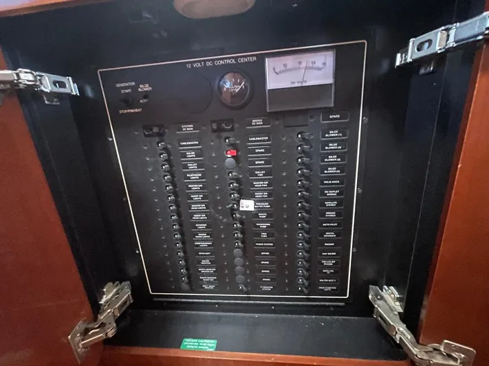 Seas The Day Yacht Photos Pics Electrical control panel inside a 2006 Carver 56 Voyager yacht.