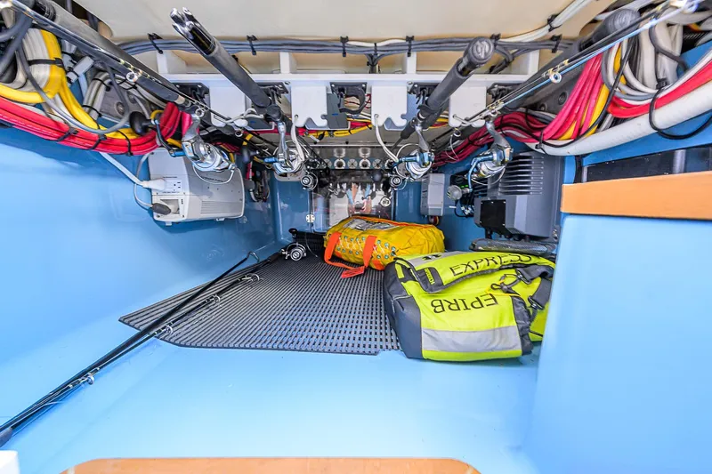 Mare Yacht Photos Pics Interior view of 2019 Bahama 41 boat showing storage and equipment area.