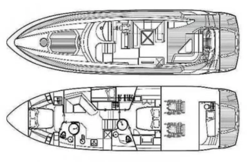 Yoda Yacht Photos Pics Floor plan of a 2008 Sunseeker Predator 62 yacht, showcasing interior layout and design.