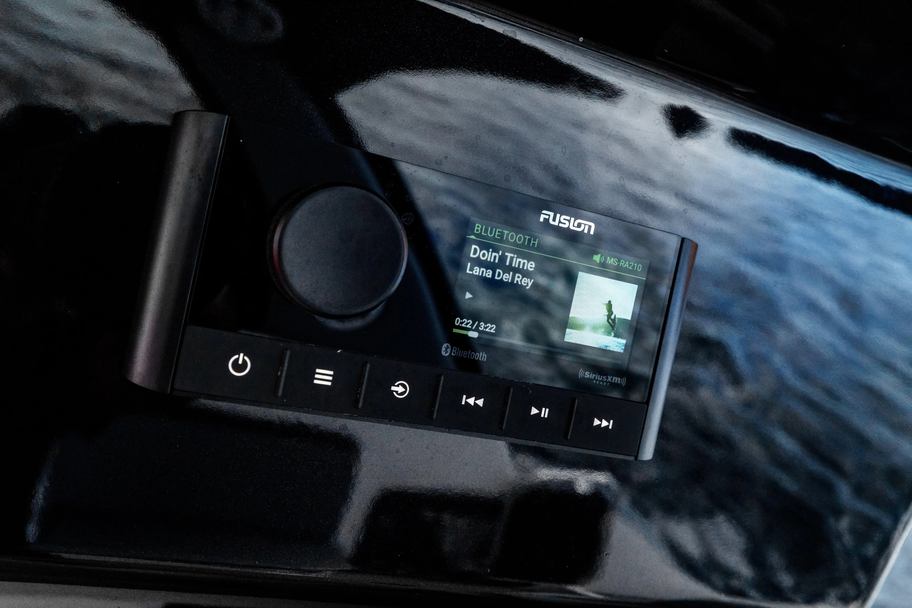  Yacht Photos Pics ```markdown Fusion audio system in Hanover 305, 2025 model, displaying song "Doin' Time" by Lana Del Rey. ```