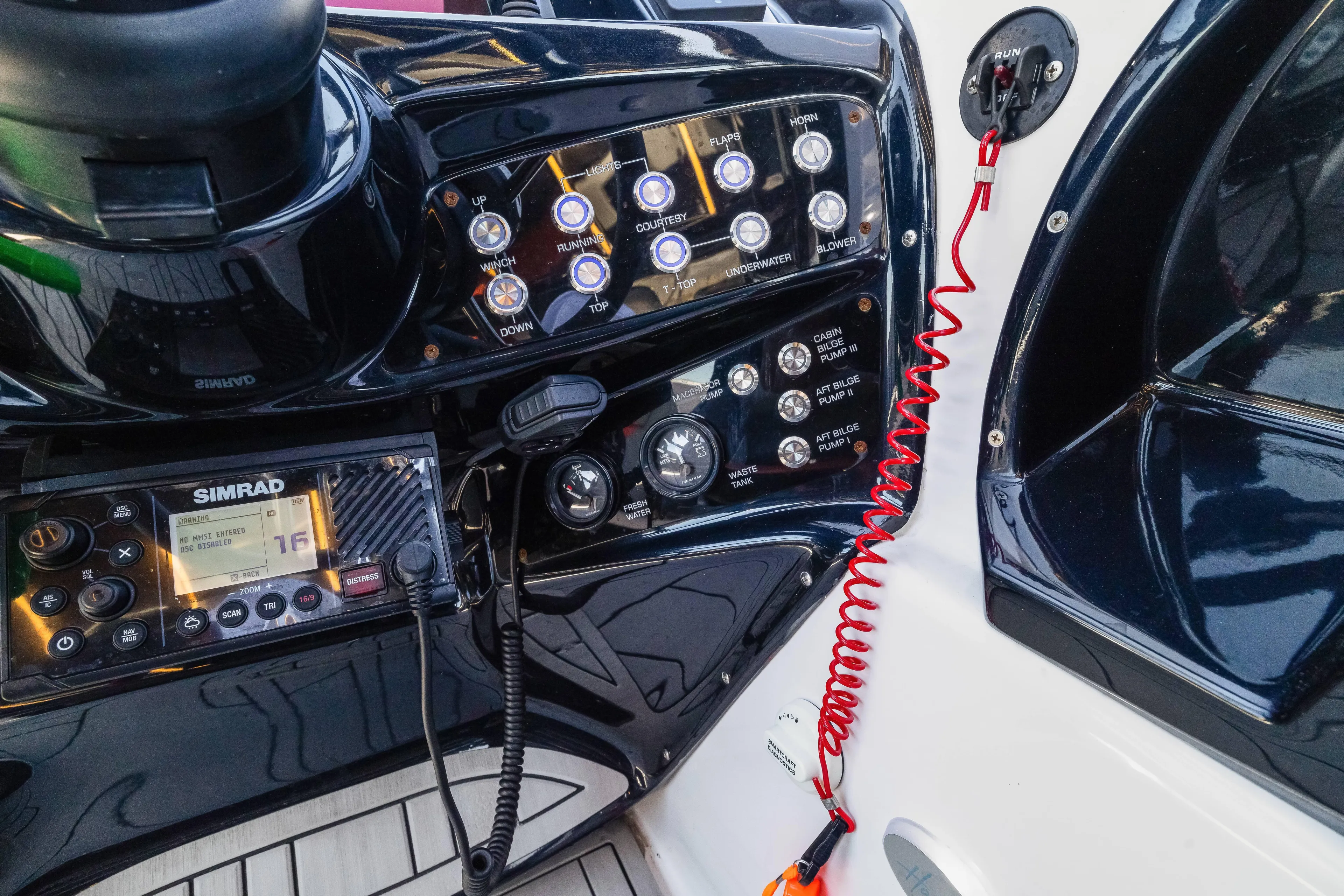  Yacht Photos Pics Control panel of a 2025 Hanover 305 boat with navigation and communication equipment.