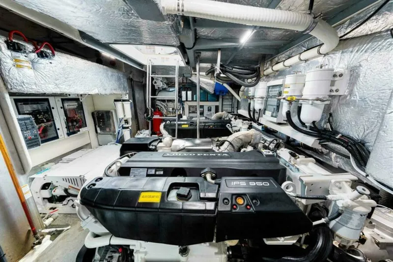 Mama's House Yacht Photos Pics Engine room of 2018 Absolute 60 Flybridge yacht with Volvo Penta IPS 950 engines.