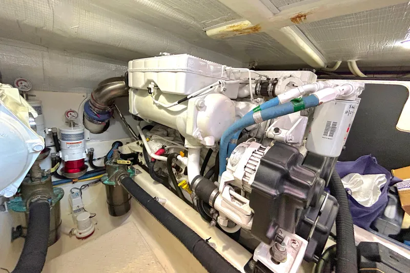  Yacht Photos Pics Engine room of 2017 Sabre 42 Salon Express, showcasing detailed mechanical components.