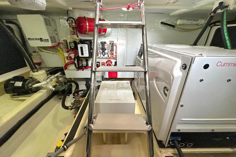  Yacht Photos Pics Engine room of 2017 Sabre 42 Salon Express with equipment and ladder.