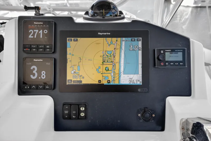 Yacht Photos Pics Leopard 45 yacht navigation system with Raymarine displays, 2022 model.