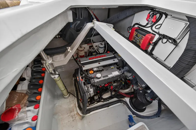  Yacht Photos Pics Engine room of 2022 Leopard 45 yacht with Yanmar engine and electrical components.