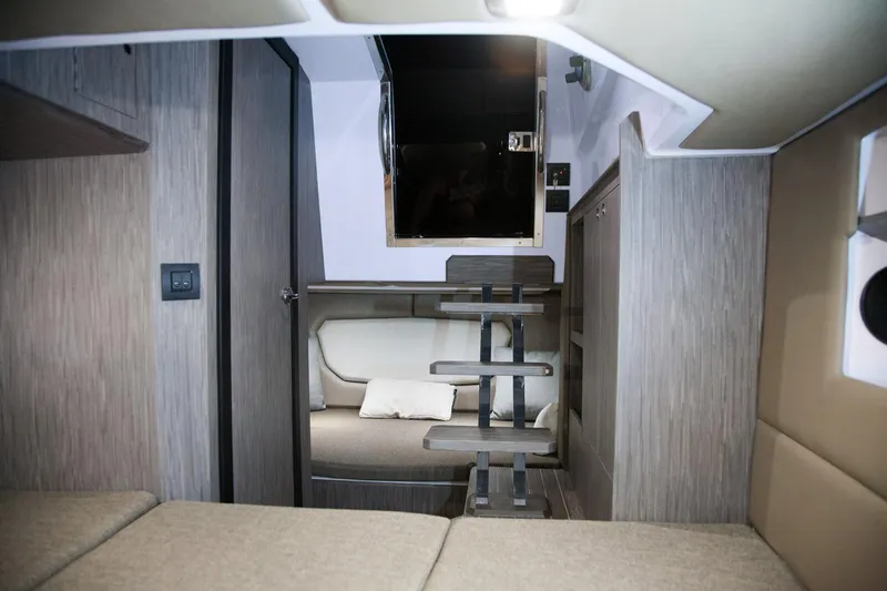  Yacht Photos Pics Interior of 2025 Ranieri NEXT 285 XL boat, featuring modern design and comfortable seating.