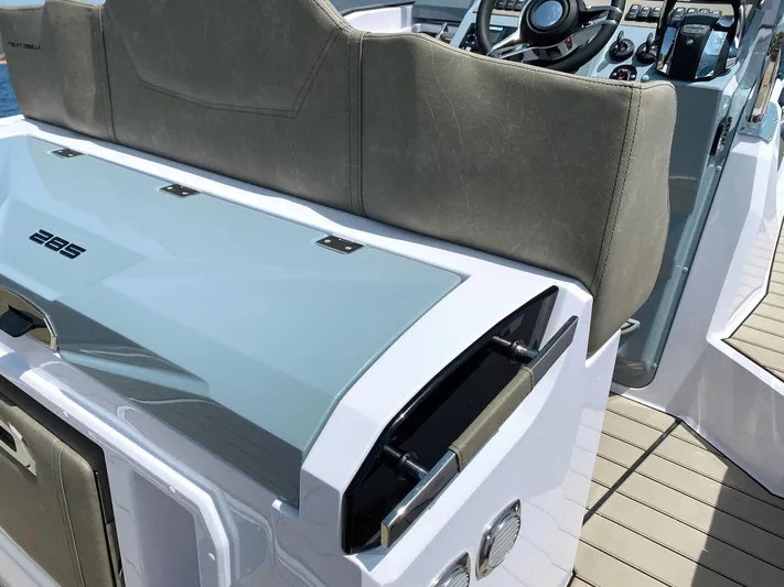  Yacht Photos Pics 2025 Ranieri NEXT 285 XL boat interior with sleek seating and modern dashboard design.