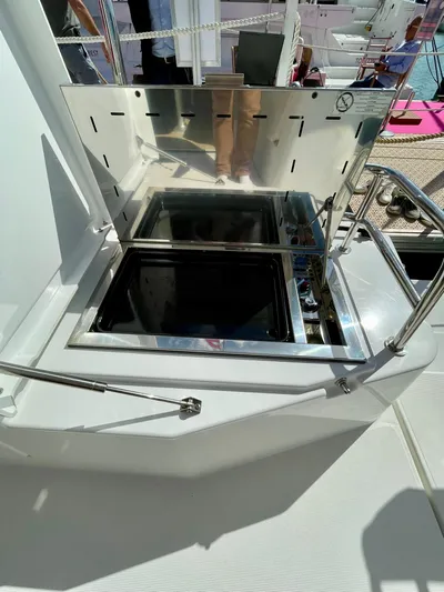 Tbd Yacht Photos Pics Bali CATSMART 2026 yacht hatch with stainless steel finish and railing.