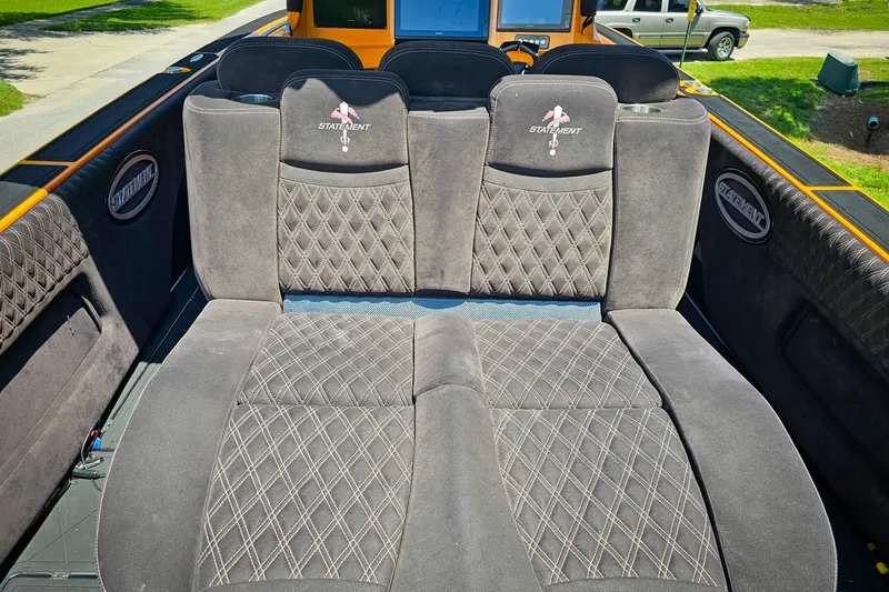  Yacht Photos Pics Luxurious seating on 2016 Statement 380 Open boat with diamond-stitched upholstery.