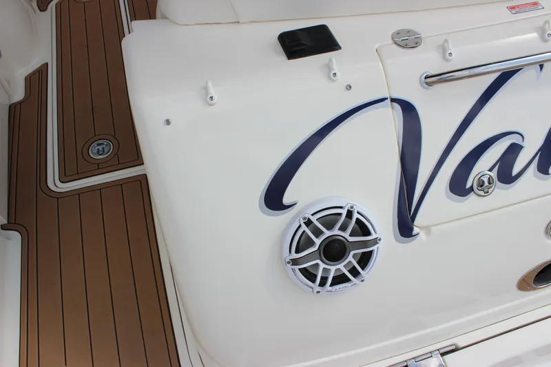  Yacht Photos Pics 2005 Sea Ray 420 Sundancer boat deck with speaker and elegant lettering.