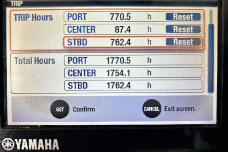  Yacht Photos Pics Yamaha engine hours display on 2013 Pursuit OS 385 Offshore boat.