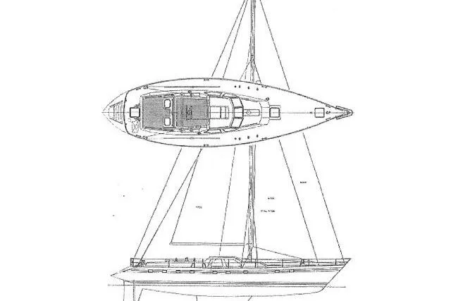 Majestic Yacht Photos Pics Blueprint of 2006 Tayana 58 Deck Salon sailboat, top and side views.