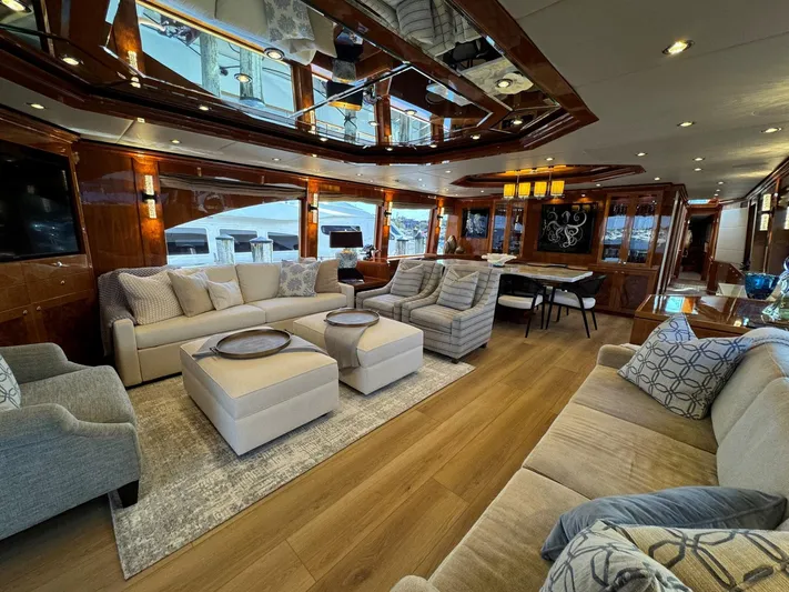Cynderella Yacht Photos Pics Luxurious interior of 2010 Hargrave Custom Raised Pilothouse yacht with elegant furnishings.