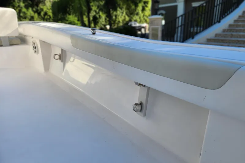  Yacht Photos Pics 2020 Caymas 28 HB boat interior detail with white seating and sleek design.