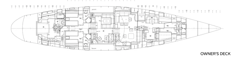 Billy Budd II Yacht Photos Pics Deck layout of 1994 Royal Huisman 112' Custom yacht, detailed owner's deck plan.