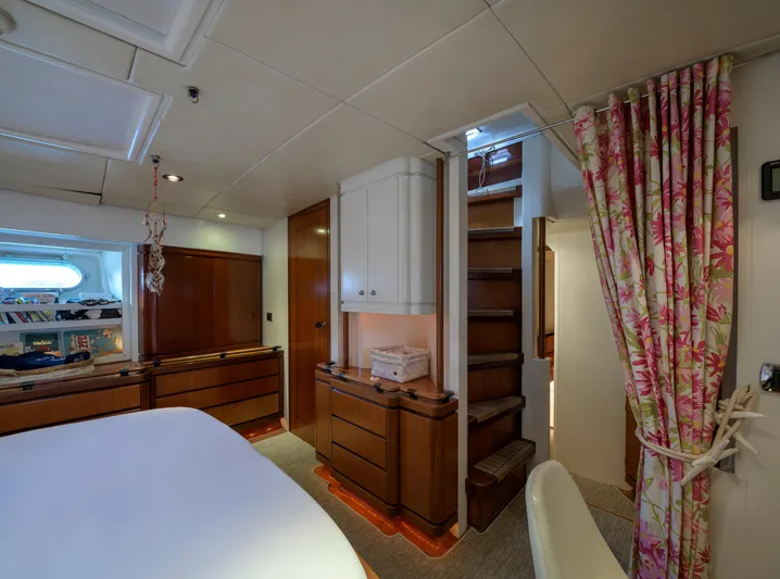 Billy Budd II Yacht Photos Pics Luxurious cabin interior of 1994 Royal Huisman 112' Custom yacht with elegant wood finishes.