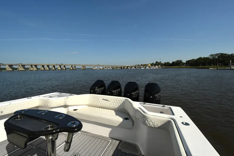  Yacht Photos Pics 2022 Front Runner 39 Center Console boat on water with bridge in background.